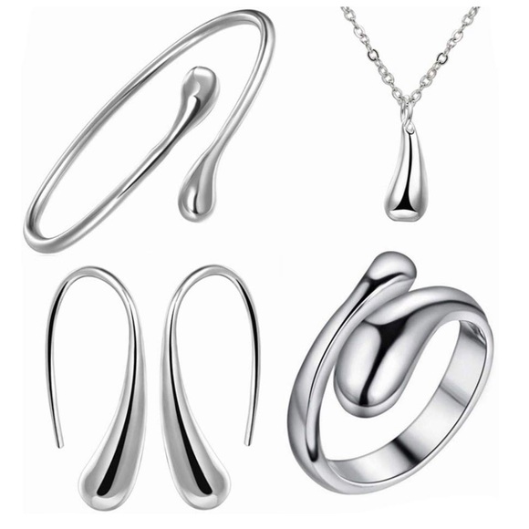 Jewelry - 4Pcs Silver 925 Teardrop Charm Jewelry Gift Set